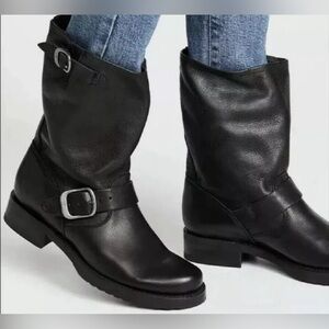 Frye Black Leather Moto Boots